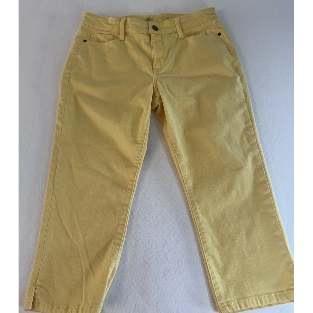 St. Johns Bay Yellow Capri Pants Womens 10 Stretch Cropped Jeans Side Slit